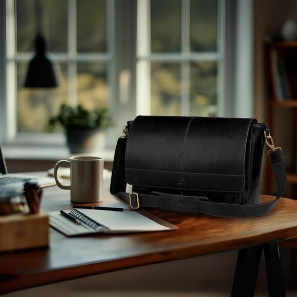 ⚡Leather Village Men & Women Black Vintage Leather Messenger Handmade Bag - Picture 8 of 8